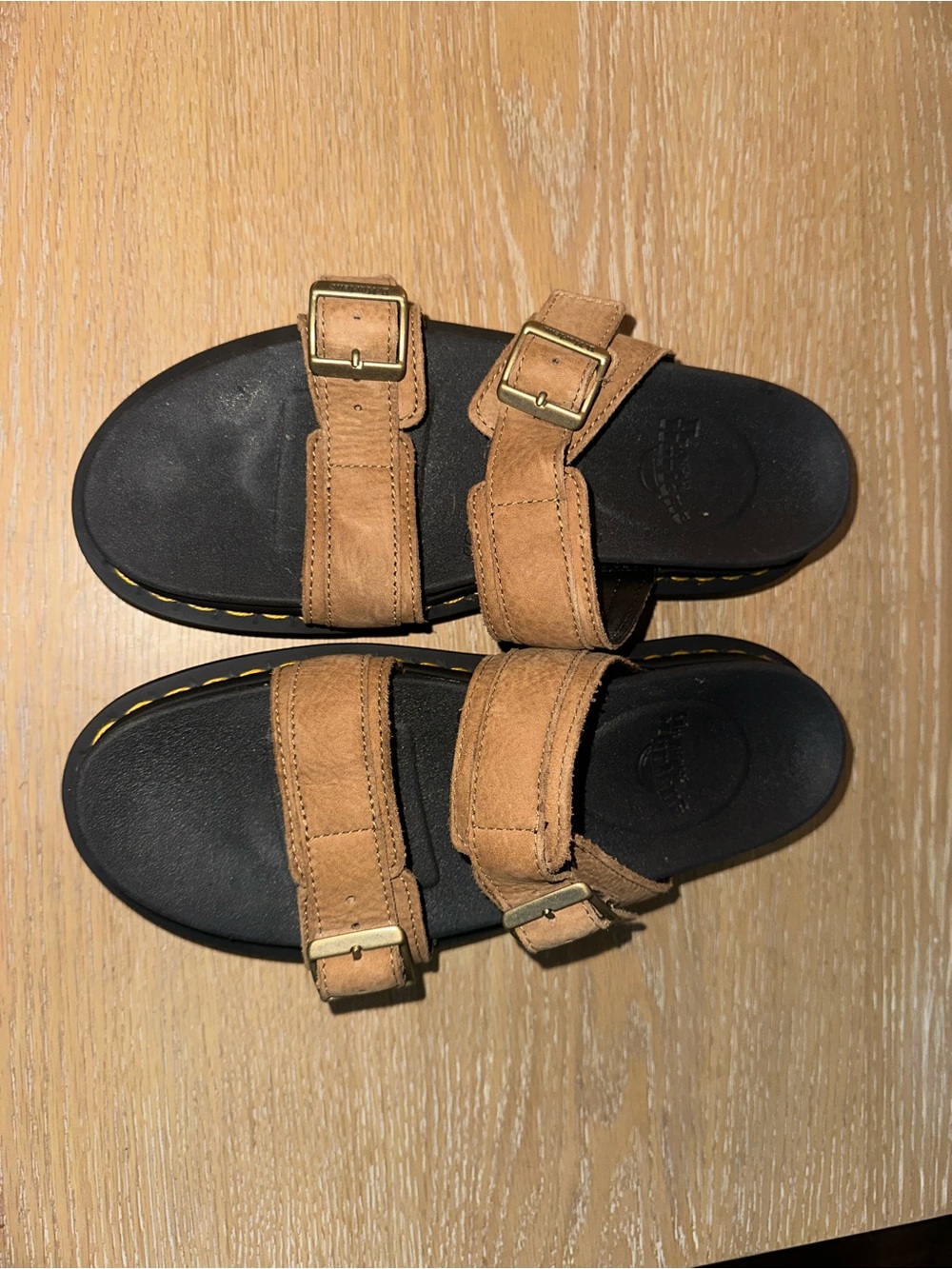 Dr. Martens Tan Suede Double-Buckle Slide Sandals - Picture 2 of 4
